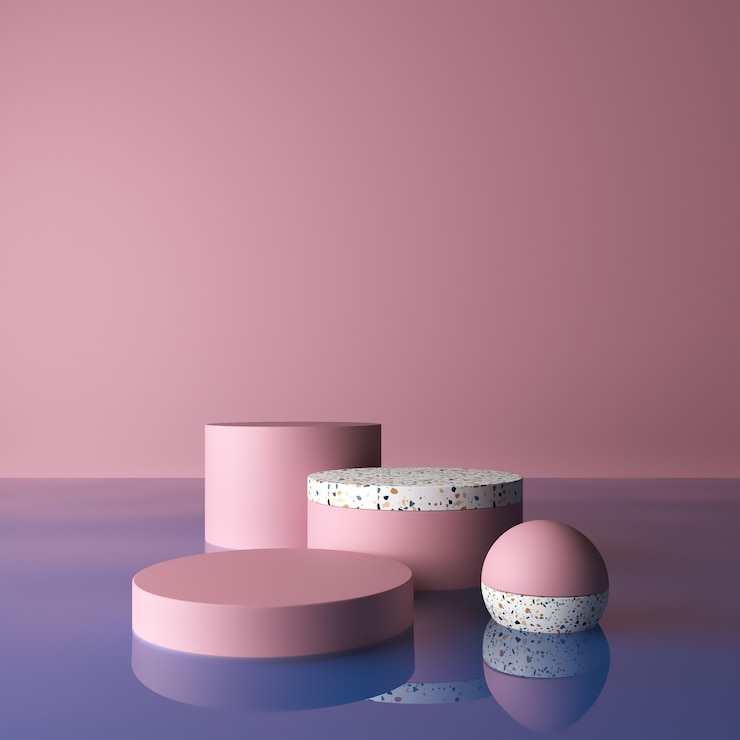 Photo gratuit scène avec un arrangement minimal de podiums roses