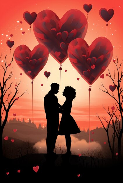 Scène d'art numérique de la Saint-Valentin avec un couple amoureux