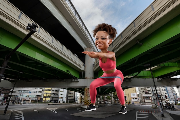 Photo gratuite scène bizarre de personnes géantes dans un paysage urbain