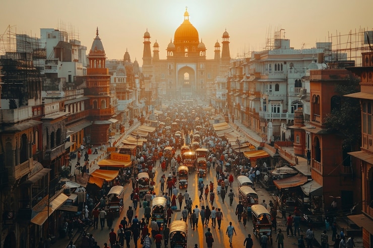 Photo gratuit scène bondée ville indienne
