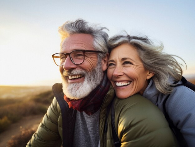 Scène de bonheur photoréaliste avec un couple de seniors