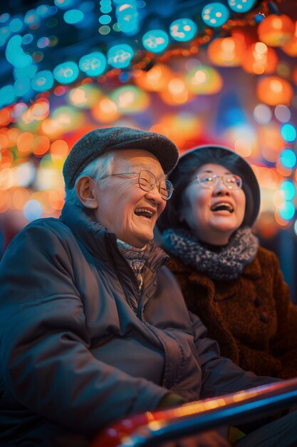 Scène de bonheur photoréaliste avec un couple de seniors