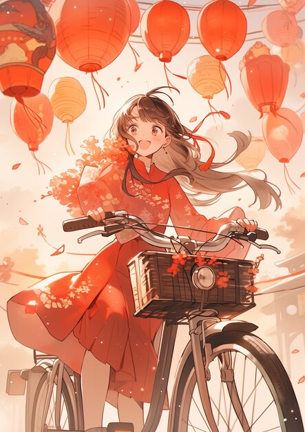 Scène de célébration du Nouvel An chinois dans le style anime