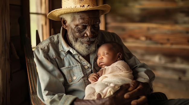 Scène de célébration de la fête des grands-parents avec les grands-pères et les petits-enfants montrant une famille heureuse