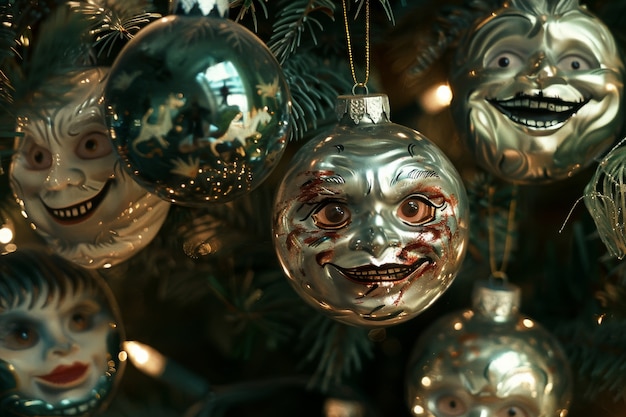 Photo gratuite scène de célébration de noël dans le style sombre avec un décor d'horreur