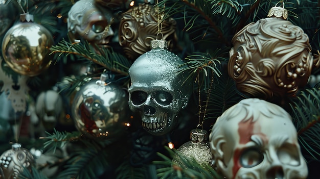 Photo gratuite scène de célébration de noël dans le style sombre avec un décor d'horreur