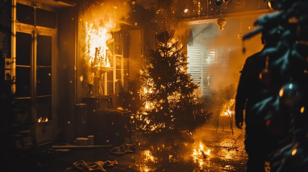 Photo gratuite scène de célébration de noël dans le style sombre avec un décor d'horreur