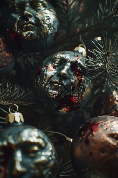 Scène de célébration de Noël dans le style sombre avec un décor d'horreur