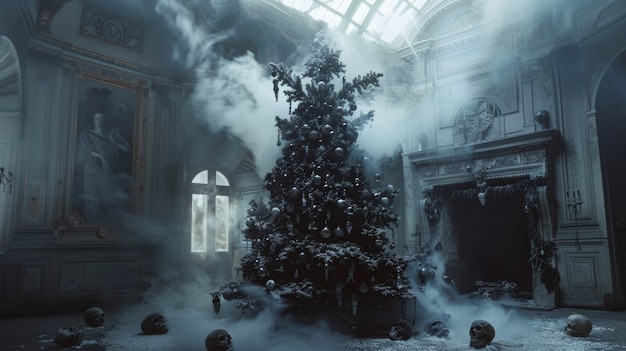 Photo gratuite scène de célébration de noël dans un style sombre avec un décor horrible