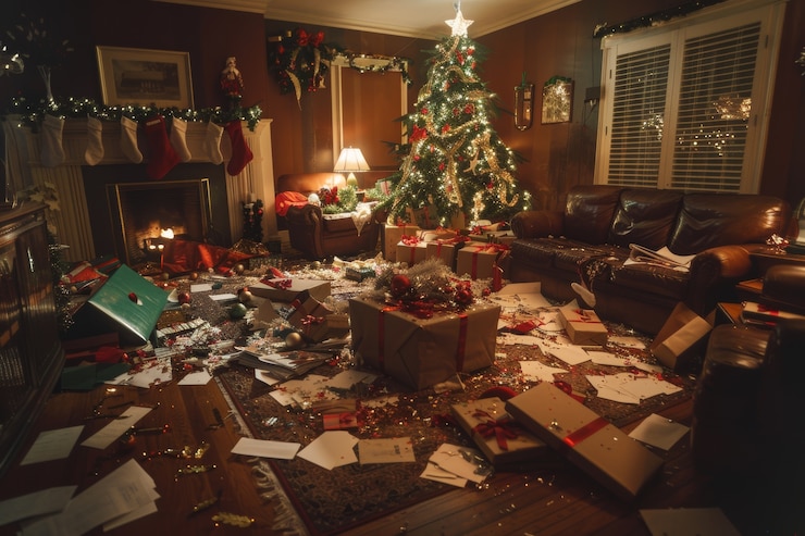 Photo gratuit scène de célébration de noël dans un style sombre avec un décor horrible