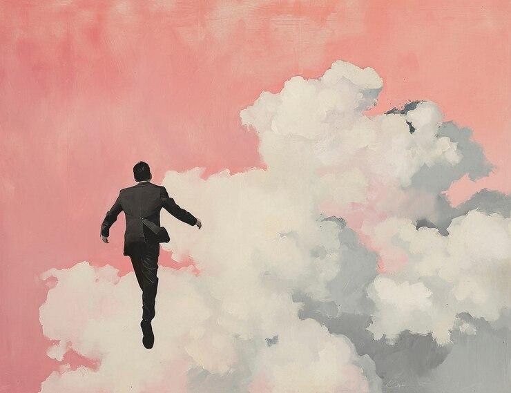 Photo gratuit scène conceptuelle avec des gens qui marchent à travers les nuages