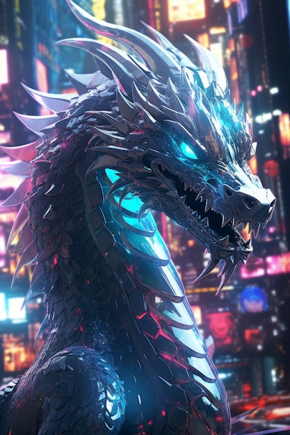 Une scène cool avec une bête dragon futuriste