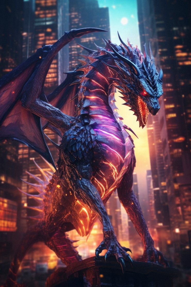Photo gratuit une scène cool avec une bête dragon futuriste