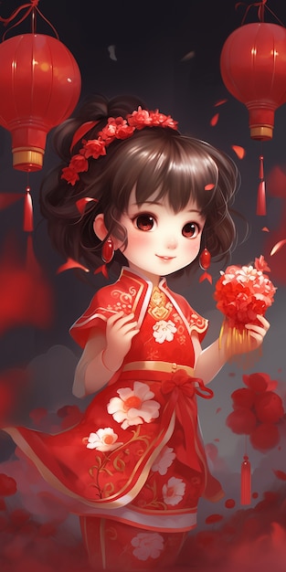 Photo gratuite scène dans le style anime pour la célébration du festival du nouvel an chinois