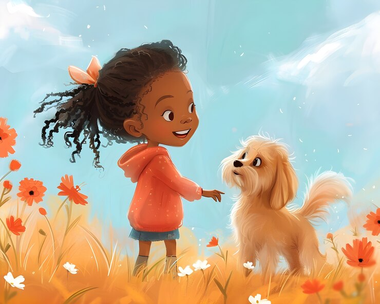 Photo gratuit scène de dessin animé représentant l'amitié et l'affection entre l'homme et l'animal de compagnie