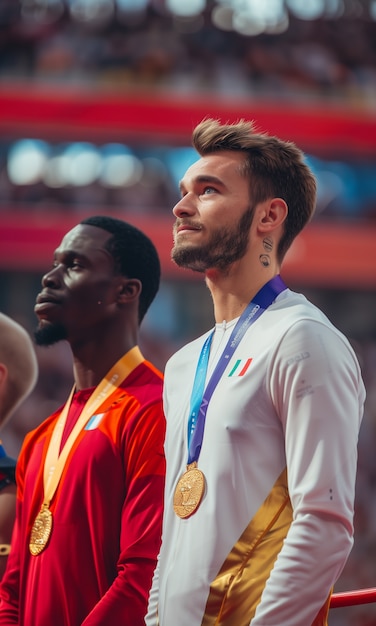 Photo gratuite scène du tournoi des jeux olympiques avec des athlètes en compétition