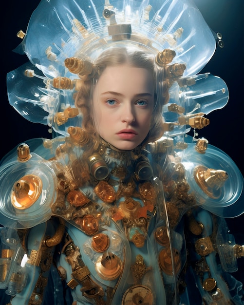 Scène de fantaisie futuriste avec costume abstrait
