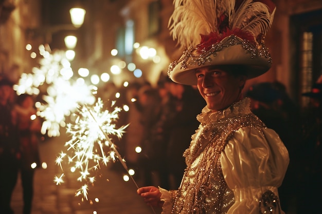 Photo gratuite scène avec des gens célébrant le carnaval avec des costumes
