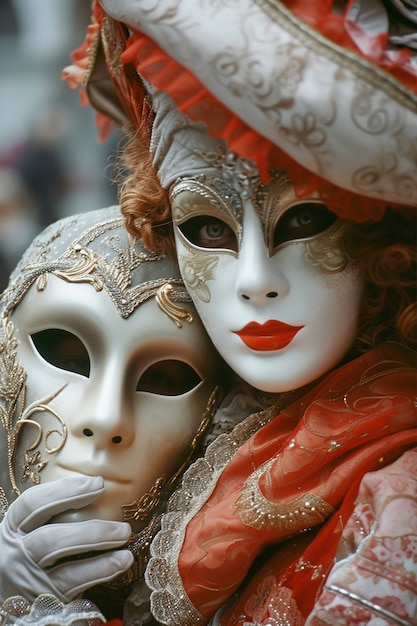 Photo gratuite scène avec des gens célébrant le carnaval avec des costumes