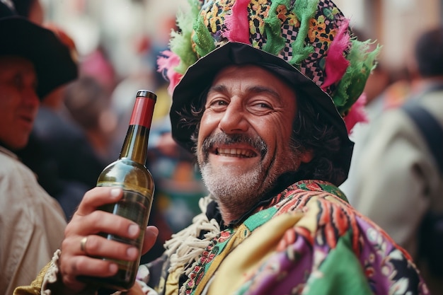 Photo gratuite scène avec des gens célébrant le carnaval avec des costumes