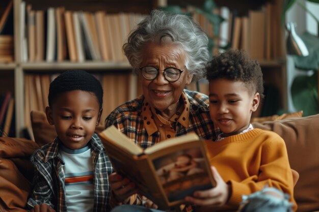 Scène d'un grand-parent et d'un petit-fils heureux lors de la célébration de la journée des grands-parents