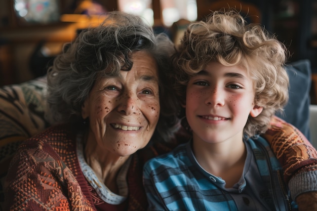 Scène d'un grand-parent et d'un petit-fils heureux lors de la célébration de la journée des grands-parents