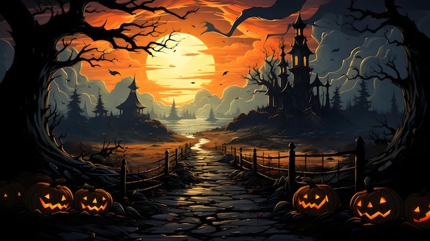 Photo gratuite scène d'halloween de dessin animé plat hd