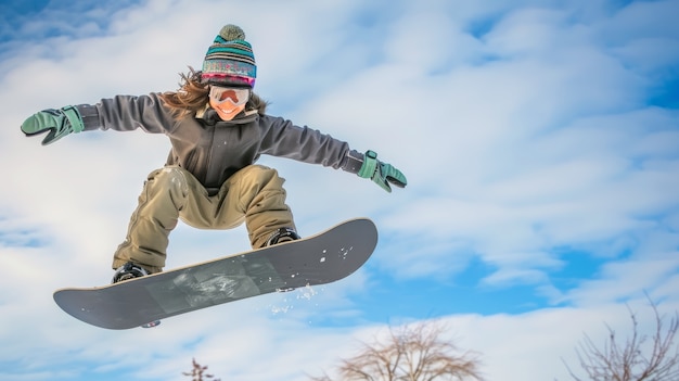 Photo gratuite scène d'hiver photoréaliste avec des gens faisant du snowboard