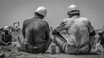 Photo gratuite scène monochrome représentant la vie des ouvriers sur un chantier de construction