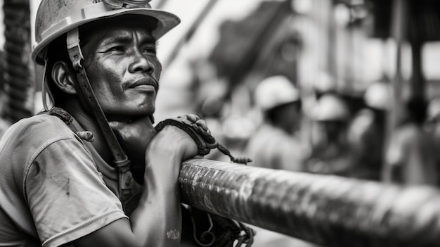 Photo gratuite scène monochrome représentant la vie des ouvriers sur un chantier de construction