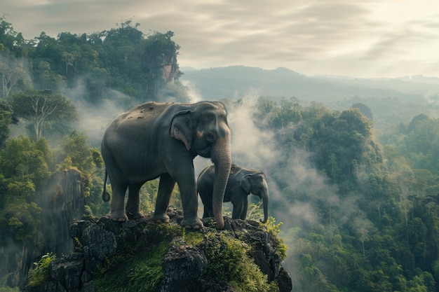 Photo gratuite scène photoréaliste d'éléphants sauvages