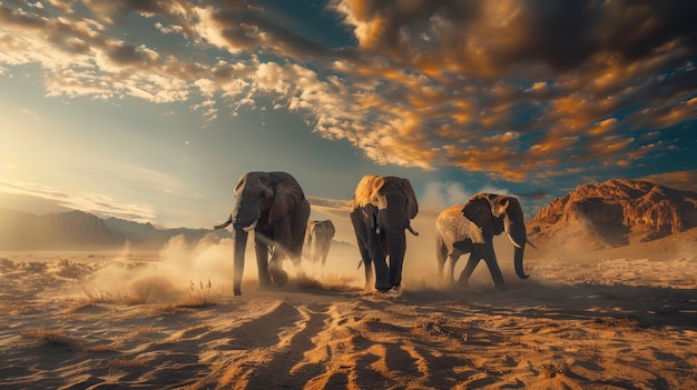 Scène photoréaliste d'éléphants sauvages