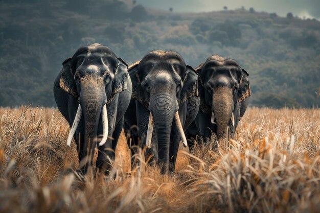 Scène photoréaliste d'éléphants sauvages