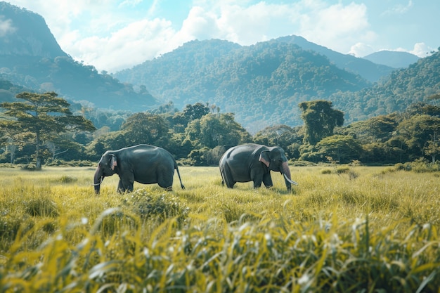 Scène photoréaliste d'éléphants sauvages