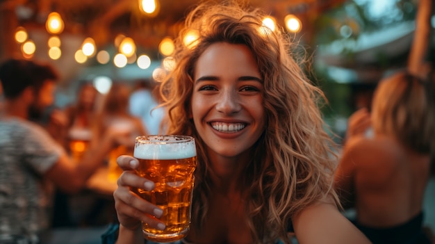 Scène photoréaliste d'une femme heureuse