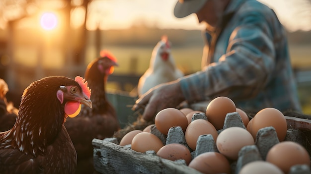 Scène photoréaliste d'une ferme avicole avec des poulets