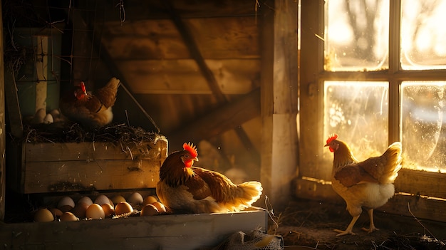 Photo gratuite scène photoréaliste d'une ferme avicole avec des poulets