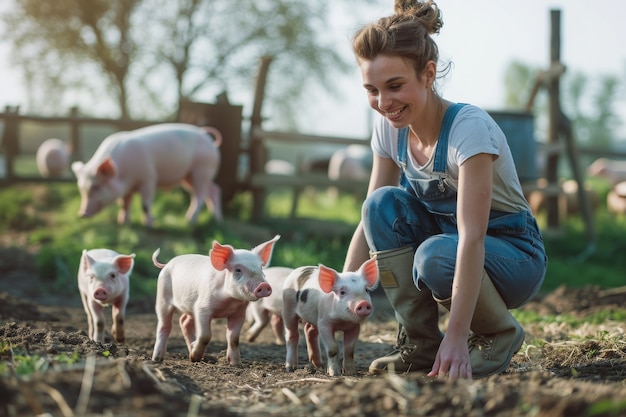 Photo gratuite scène photoréaliste d'une ferme de porcs avec des animaux