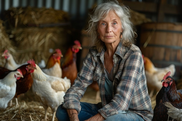 Photo gratuite scène photoréaliste d'une ferme de volailles avec des gens et des poulets