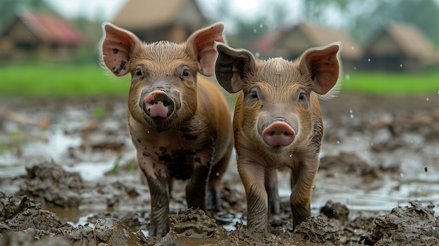 Photo gratuite scène photoréaliste avec des porcs élevés dans un environnement agricole