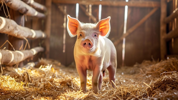 Scène photoréaliste avec des porcs élevés dans un environnement agricole