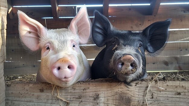 Scène photoréaliste avec des porcs élevés dans un environnement agricole