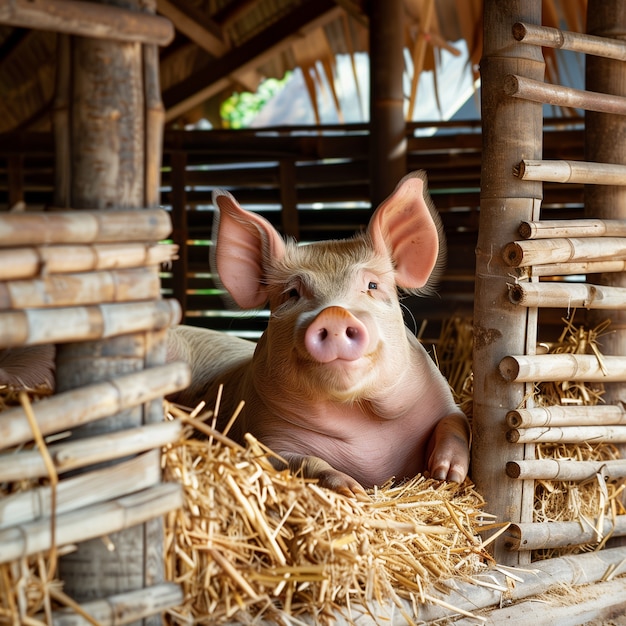 Photo gratuite scène photoréaliste de la vie à la ferme avec des cochons