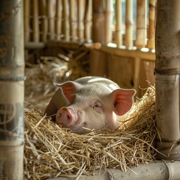 Scène photoréaliste de la vie à la ferme avec des cochons