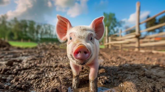 Photo gratuite scène photoréaliste de la vie à la ferme avec des cochons