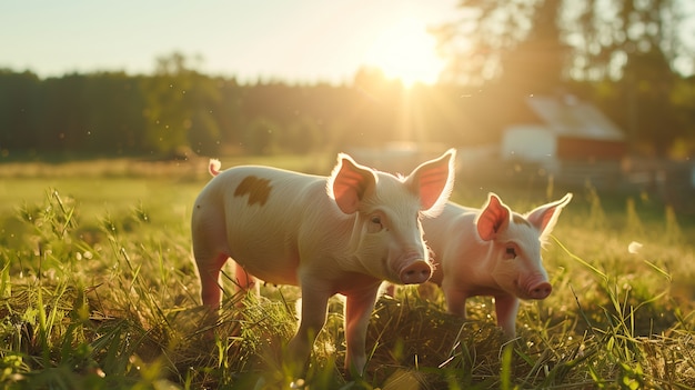 Photo gratuite scène photoréaliste de la vie à la ferme avec des cochons