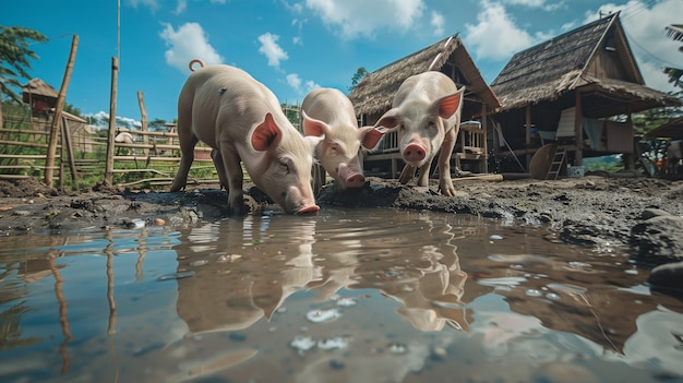 Photo gratuite scène photoréaliste de la vie à la ferme avec des cochons