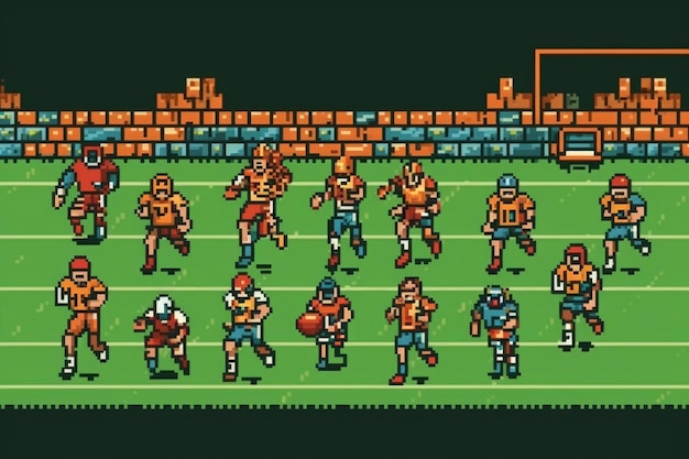 Photo gratuite scène de pixels graphiques 8 bits avec des joueurs de football