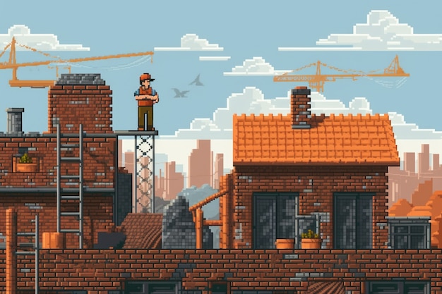 Scène de pixels graphiques 8 bits avec usine