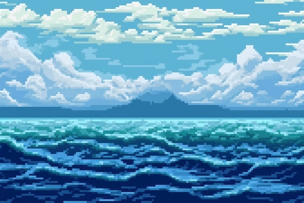 Photo gratuite scène de pixels graphiques 8 bits avec vagues océaniques